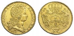 1214 - BRASIL. Dobra. 1731 M. Minas Gerais. KM-139. Go-139.06. Pequeñas marcas. EBC-/MBC+. Muy escasa.