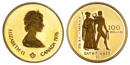 1219 - CANADÁ. 100 dólares. 1976. AU 16,96 g. 917 milésimas. Prueba. En estuche original.