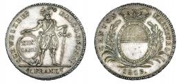 1259  -  SUIZA (CANTONES). Friburgo. 4 Franken. 1813. KM-79. EBC+. Rara en esta conservación. 