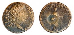 CARTHAGO NOVA. As. Augusto. A/ Cabeza laureada a der.; AVGVSTVS DIVI F. R/ Sacerdote con rama y símpulo; M POSTVM ALBIN L PORC CAPIT II VIR Q. AE 11,63 g. 26 mm. RPC-170. APRH-170, esta pieza citada. ACIP-3140. CC-4395, mismo ejemplar. En rev. contramarca de pez a izq. dentro de punzón circular. BC.