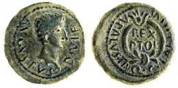 CARTHAGO NOVA. Semis. Augusto. A/ Cabeza a der.; AVGVSTVS DIVI F. R/ Corona rematada en creciente y flor de loto rodeando REX /PTOL; C LAETILIVS APALVS II VQ. AE 4,79 g. 22 mm. RPC 172. APRH-172b. ACIP-3142b, mismo ejemplar. CC-4399, mismo ejemplar*. Pátina verde oscuro. MBC-/MBC.