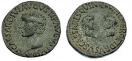 CARTHAGO NOVA. As. Tiberio. A/ Cabeza a izq.; TI CAESAR DIVI AVGVSTI F AVGVSTVS P M. R/ Cabezas afrontadas de Nerón y Druso; NERO ET DRVSVS CAESARES QVINQ C V I N C. AE 14,10 g. 28 mm. RPC-179. APRH-179. ACIP-3149. CC-4408, mismo ejemplar. Pátina verde. MBC.
