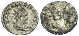 IMPERIO ROMANO. SALONINO. Antoniniano. Mediolanum (258-260). R/ Príncipe de pie a izq. con lanza y var; PRINC IVVENT. VE 3,57 g. 21,9 mm. RIC-11. Concreciones. EBC/MBC+. Rara.
