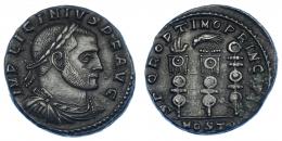 IMPERIO ROMANO. LICINIO I. Follis. Roma (312-313). R/ Tres signa; SPQR OPTIMO PRINCIPI, exergo MOSTO. AE 4,60 g. 20,8 mm. RIC-349c. MBC+.