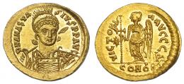 IMPERIO BIZANTINO. ANASTASIO I. Constantinopla (507-518). R/ Victoria a izq. con cruz larga, a izq. estrella; VICTORIA AVGGG D(delta), exergo CONOB. AU 4,49 g. 21,4 mm. SBB-5. B.O. EBC+.