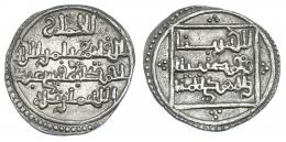 ACUÑACIONES HISPANO-ÁRABES. ALMORÁVIDES. Ibn Qasi Abd Allah. Quirate. Mértola. 539-546 H. AR 0,94 g. 12,6 mm. V-1917. MBC+/EBC-. Rara.