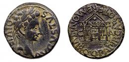 ILICI. Semis. Augusto. A/ Cabeza laureada a der.; AVGVSTVS DIVI F. R/ Templo tetrástilo con ley. IVNONI y S-I-I-LA entre las columnas; Q PAPIR CAR Q TERE MONT II VIR Q. AE 4,96 g. 20 mm. RPC-192. APRH-192b. ACIP-3203a. CC-4434, mimso ejemplar. Pátina oscura. MBC-/MBC.
