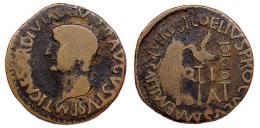 ILICI. As. Tiberio. A/ Cabeza a izq.; TI CAESAR DIVI AVGVSTI F AVGVSTVS P M. R/ Aquila entre dos signa; Q-I/(I)-A, T COELIVS PROCVLVS AEMILIVS SEVERVS Q. AE 9,62 g. 28 mm. RPC-194. APRH-194b. ACIP-3205a. CC-4437, mismo ejemplar. BC. Escasa.