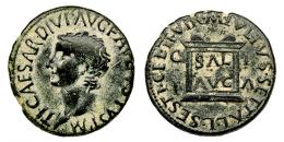 ILICI. As. Tiberio. A/ Cabeza a izq.; TI CAESAR DIVI AVG F AVGVSTVS P M. R/ Altar con SAL/AVG, en campo C-I/L-A; M IVLIVS SETIAL L SESTI CEL II VIR. AE 12,88 g. 27 mm. RPC-196. APRH-196a. ACIP-3207. CC-4439, mismo ejemplar. Pátina oscura. MBC-/MBC.