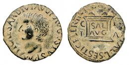 ILICI. As. Tiberio. A/ Cabeza a izq.; TI CAESAR DIVI AVG F AVGVSTVS P M. R/ Altar con SAL/AVG, en campo C-I/L-A; M IVLIVS SETIAL L SESTI CELER II VIR. AE 10,41 g. 27 mm. RPC-196. APRH-196b. ACIP-3207a. CC-4441, mimso ejemplar. Pátina verde terrosa. MBC/MBC+.