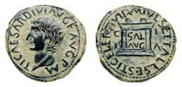 ILICI. Semis. Tiberio. A/ Cabeza a izq.; TI CAESAR DIVI AVG F AVG P M. R/ Altar con SAL/AVG, en campo C-I/L-A; M IVL SETIAL L SESTI CELER II VIR. AE 5,54 g. 23 mm. RPC-197. APRH-197. ACIP-3208. CC-4442, mismo ejemplar. Pátina verde. MBC. Escasa.