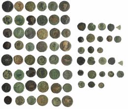 HISPANIA ANTIGUA. Lote de 37 bronces antiguos, en su mayoría hispano-romanos y romanos, de diferentes módulos. RC/BC+.