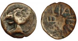 HISPANIA ANTIGUA. LAELIA. Semis. A/ Caballero con casco a derecha. R/Palma abierta, LAELIA. AE 4,32 g. 18,9 mm. I-1651. ACIP-2363. BC+. Rara.