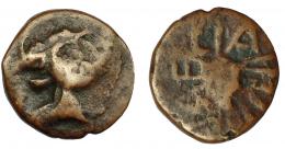 110 - HISPANIA ANTIGUA. LAELIA. Semis. A/ Caballero con casco a derecha. R/Palma abierta, LAELIA. AE 4,32 g. 18,9 mm. I-1651. ACIP-2363. BC+. Rara.