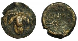 28 - HISPANIA ANTIGUA. ACINIPO. As. A/ Racimo de uvas. R/ Dos espigas a der., en medio ACINIPO. AE 8,56 g. 21,7 mm. I-46. ACIP-2444. BC+. Rara.
