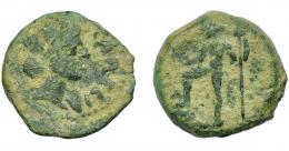 HISPANIA ANTIGUA. CARTEIA. Semis. A/ Cabeza femenina con corona mural a der., CARTEIA. R/ Neptuno a izq. AE 8,56 g. 22,7 mm. RPC-122. APRH-122. I-662. ACIP-2615. Pátina verde. BC+.
