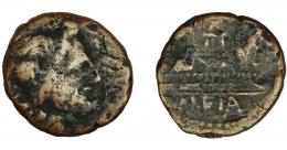 HISPANIA ANTIGUA. CARTEIA. Semis. R/ Proa, debajo (CAR)TEIA; magistrados no visibles. AE 3,13 g. 17 mm. BC.