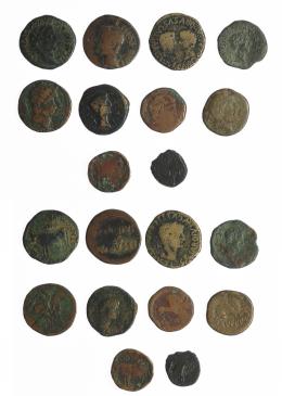 HISPANIA ANTIGUA. Lote de 10 monedas: Caesaraugusta (1), Clunia (2), Kili (1), acuñaciones de Publio Carisio (1), Tamaniu (1), Tarraco (3), Turiasu (1). RC/BC.