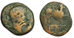 68 - HISPANIA ANTIGUA. FLORENTIA-ILIBERIR. As. A/ Cabeza masculina a der., detrás X. R/ Esfinge a der.; bajo línea ILTuRIR. AE 11,85 g. 29 mm. I-1500. ACIP-2297. Erosiones. BC-/RC.