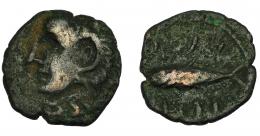 81 - HISPANIA ANTIGUA. GADIR. Semis o cuarto. A/ Cabeza de Melkart con leonté a izq. R/ Atún a izq.; mpl/´gdr. AE 1,69 g. 15,5 mm. I-1346- ACIP-692. BC/BC+.