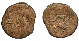 98 - HISPANIA ANTIGUA. IRIPPO. As. A/ Cabeza de Octavio a izq. delante IRIPPO. R/ Deidad femenina sentada a izq. con piña y cornucopia. AE 6,08 g. 23,7 mm. RPC-56. APRH-56a. I-1582. ACIP-2628. BC+.