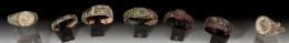 ARQUEOLOGÍA. ROMA, ÉPOCA MEDIEVAL Y MODERNA. Lote de siete anillos (I-II d.C.; XIII-XV d.C. y XVI-XVIII d.C.). Bronce. Diámetros interiores de 1,7 a 2,6 cm. 