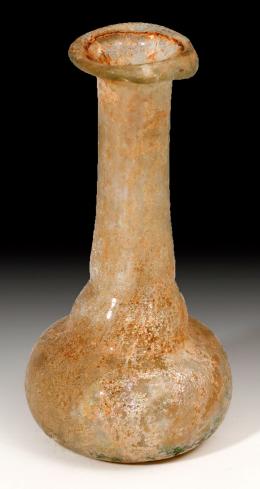 ARQUEOLOGÍA. ROMA. Imperio Romano. Ungüentario (I-III d.C.). Vidrio. Altura 6,5 cm. Presenta irisaciones.