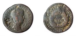 13 - COLECCIÓN CORES. BILBILIS. AUGUSTO. As. A/ Cabeza laureada a der.; AVGVSTVS DIVI F PATER PATRIAE. R/ Corona cívica rodeando II VIR; alrededor MVN AVGVSTA BILBILIS, M SEMP TIBERI L LICI VARO. Contramarca TC en cartela en anv. AE 11,78 g. 27 mm. RPC-S5 392/93, mismo ejemplar. APRH-392. ACIP-3017. CC-4838, mismo ejemplar. BC+.