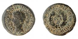 14 - COLECCIÓN CORES. BILBILIS. AUGUSTO. As. A/ Cabeza laureada a izq.; AVGVSTVS DIVI F PATER PATRIAE. R/ Corona cívica rodeando II VIR; alrededor MVN AVGVSTA BILBIL-M SEMP TIBERI L LICI VARO. AE 15,08 g. 30 mm. RPC-S5-I 393/12, mismo ejemplar. APRH-393 vte. ACIP-3018a, mismo ejemplar. CC-4839, mismo ejemplar. BC+.
