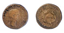 16 - COLECCIÓN CORES. BILBILIS. AUGUSTO. As. A/ Cabeza laureada a der.; AVGVSTVS DIVI F PATER PATRIAE. R/ Corona cívica rodeando II-VIR, alrededor MVN AVGVSTA BILBILIS- L COR CALIDO L SEMP RVTILO. AE 14,60 g. 29 mm. RPC-395. APRH-395. ACIP-3020. CC-4844, mismo ejemplar. finas rayitas en anv. MBC/MBC+. Ex Cayón 27/11/2018, lote 80.