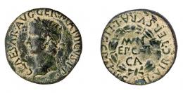 COLECCIÓN CORES. ERCAVICA. CALÍGULA. Dupondio. A/ Cabeza laureada a der.; C CAESAR AVG GERMANICVS. R/ Corona cívica rodeando MVN/ ERCAVI/CA, alrededor C TER SVRA L LIC CRACILE II VIR. AE 9,42 g. 29 mm. RPC-464. APRH-464. ACIP-3191. ACIP-5126, mismo ejemplar. Pequeñas concreciones. Pátina oscura. MBC. Rarísima. 