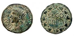 COLECCIÓN CORES. SEGOBRIGA. TIBERIO. As. A/ Cabeza a izq.; TI CAESAR DIVI AVG F AVGVST (IMP VIII). R/ Corona cívica rodeando SEGO/BRIGA. AE 11,84 g. 30 mm. RPC-473. APRH-473. ACIP-3243. CC-5141, mismo ejemplar. Pátina oscura terrosa con concreciones. MBC.