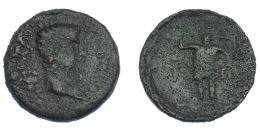 COLECCIÓN CORES. EBUSUS. CALÍGULA. Semis. A/ Cabeza a der.; C CAESAR (AVG GERMANICVS). R/ Bes con maza y serpiente a der.; a der. INS AVG, a izq. 'ybsm. AE 4,82 g. 21 mm. RPC-480. APRH-480a. ACIP-3182. CC-5161, mismo ejemplar. Superficies erosionadas. RC. Rara.