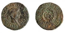 21 - COLECCIÓN CORES. BILBILIS. TIBERIO. As. A/ Cabeza laureada a der.; TI CAESAR DIVI AVGVSTI F AVGVSTVS. R/ Láurea rodeando COS, alrededor MVN AVGVSTA BILBILIS- TI CAESARE V L AELIO SEIANO. AE 12,52 g. 29 mm. RPC-398. APRH-398. ACIP-3024. CC-4853, mismo ejemplar. Pátina verde oscuro. MBC+. Escasa.