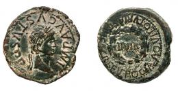 38 - COLECCIÓN CORES. TURIASO. AUGUSTO. As. A/ Cabeza laureada a der.; IMP AVGVSTVS P P. R/ Corona cívica rodeando II VIR; alrededor TVRIASO M CAECIL SEVERO C VAL AQVILO. AE 11,07 g. 28 mm. RPC-408. APRH-408. ACP-3281. CC-4882, mismo ejemplar. Rev. algo descentrado. Pátina oscura. MBC/MBC-. Muy escasa.