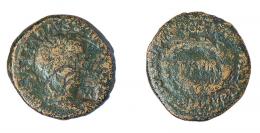 45 - COLECCIÓN CORES. TURIASO. TIBERIO. As. A/ Cabeza laureada a der.; TI CAESAR AVG F AVGVSTVS IMP. R/ Corona cívica rodeando II VIR; MVN TVRIASO MN SVLP LVCAN M SEMP FRONT. Contramarcas cabeza de águila y TVR en cartela en anv. AE 10,39 g. 29 mm. RPC-413. APRH-413a. ACIP-3286. CC-4894, mismo ejemplar. RC/BC-.