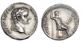 485  -  IMPERIO ROMANO. TIBERIO. Denario. Lugdunum (36-37 d.C.). R/ Livia sentada a der.; patas del trono lisas. AR 3,87 g. 17 mm. RIC-26. EBC-/EBC.
