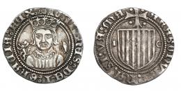 631  -  CORONA DE ARAGÓN. JUAN EL GRANDE (1458-1479). Real. Zaragoza. A/ IOANNES: DEI: GRACIA: REX:, león y pez con roel. R/ ARAGONVM: NA: SI: VA: MA. I y C. AR 3,80 g. 25,9 mm. IV-992 vte. MBC. Muy rara.