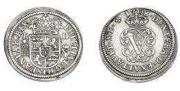 657  -  FELIPE V. 2 reales. 1708-Y. Segovia. Palma der. sobre izq.  Coincidente sobre eje vertical. VI-755. AC-940 vte. MBC.