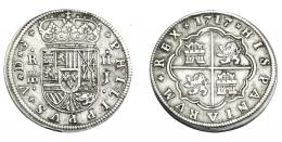 661  -  FELIPE V. 2 reales. 1717. Segovia. J. Con florones en rev. VI-759. AC-944. MBC+/MBC.
