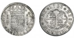 679  -  FELIPE V. 2 reales. 1723. Segovia. F. Roeles concéntricos en anv. VI-769 vte. AC-958 vte. EBC/EBC-. Muy rara. 