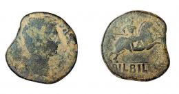 7 - COLECCIÓN CORES. BILBILIS. AUGUSTO. As. A/ Cabeza a der.; delante AVGVSTVS DIVI F, casi ilegible. R/ Jinete lancero a der., debajo BILBILIS. Contramarca LA en rev. AE 9,70 g. 27 mm. RPC-390. APRH-390. ACIP-3015. CC-4824, mismo ejemplar. RC/BC.