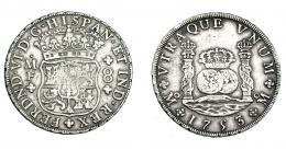 716  -  FERNANDO VI. 8 reales. 1753. México. MF. VI-361. Acuñación floja en anv. y rayita de acñación en rev. MBC.