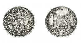 717  -  FERNANDO VI. 8 reales. 1754. México. MF. Coronas reales. VI-362. hojita en anv. MBC-.