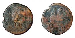 9 - COLECCIÓN CORES. BILBILIS. AUGUSTO. As. A/ Cabeza laureada a der.; delante AVGVSTVS DIVI F. R/ Jinete lancero a der., debajo BILBILIS. Contramarca cabeza de águila en anv. AE 10,28 g. 28 mm. RPC-S5 391/36, mismo ejemplar. APRH-391a. ACIP-3016. CC-4830, mismo ejemplar. La moneda RC y el resello MBC.