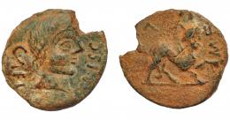HISPANIA ANTIGUA. CASTULO. As. A/ Cabeza masculina diademada a der.; C AEL-MISC. R/ Esfinge a der., M F-V L. AE 8,87 g. 27 mm. I-710. ACIP-2160. Cospel falto. Grieta. Pátina verde terrosa. MBC/BC+. Compra privada a Pliego (1992).
