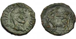 HISPANIA ANTIGUA. CLUNIA. Tiberio. As. A/ Cabeza laureada a der.; TI CAESAR AVG F AVGVSTVS IMP. R/ Toro a izq., encima CLVNIA; L (IVL RVF T CALP CONT PO)MP LON P IVL AVI IIII VIR poco visible. AE 14,11 g. 29,8 mm. I-839. APRH-456. ACIP-3176. Pátina verde oscuro con concreciones. MBC. Ex ANE, 21-11-1995.