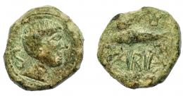 HISPANIA ANTIGUA. CUMBARIA. Semis. A/ Cabeza masculina a der., detrás S. R/ Atún a izq., (CVN)B/ARIA. AE 6,74 g. 19,8 mm. I-880. ACIP-2621. Pátina verde rugosa. MBC/MBC-.