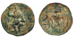 HISPANIA ANTIGUA. EBUSUS. Cuarto. A/ Bes. R/ Bes, ¿a izq. caduceo? AE 1,67 g. 15,2 mm. I-936? ACIP-729? Marcas. Pátina verde terrosa. MBC-. Compra privada a Pliego (1992).