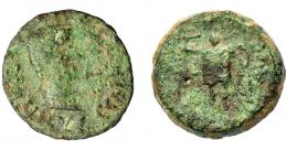 HISPANIA ANTIGUA. EBUSUS. Calígula. Semis. A/ Cabeza a der., C CAESAR AVG GERMANICVS. R/ Bes de frente con maza y serpiente; (INS) AVG ('ybsm). AE 6,96 g. 22 mm. I-966. APRH-480. ACIP-3182. Pátina verde. RC. Ex Áureo, 16-5-1995, lote 85.